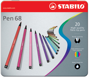 STABILO vezelstiften Pen 68, 1,0 mm, 50 stuks, metalen etui