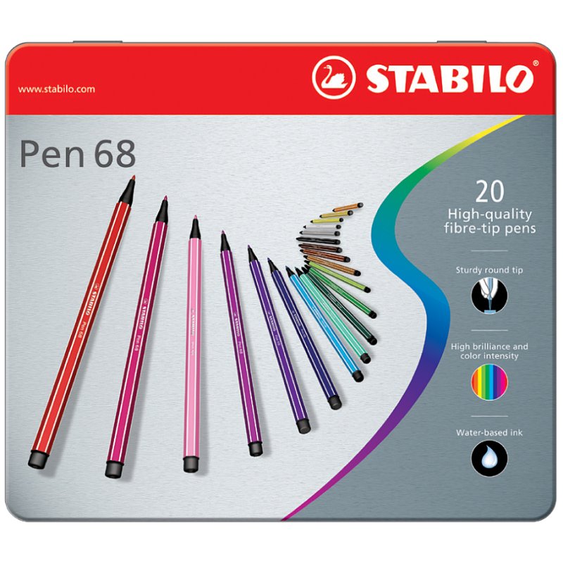 STABILO viltstiften Pen 68, étui métallique, 40 pièces, 1,0 mm