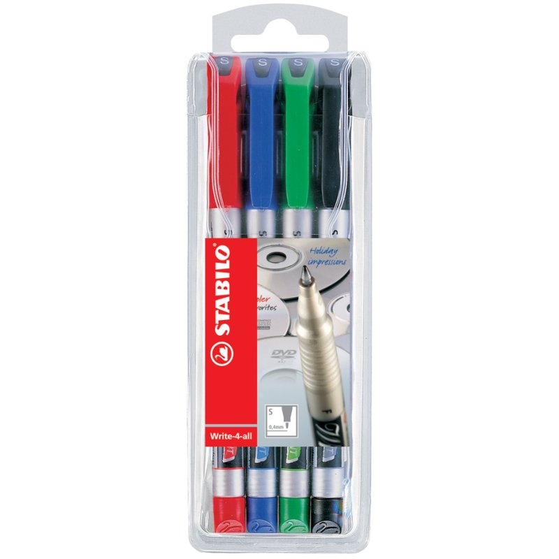 STABILO permanente marker Schrijf-Voor-Alles, 1,0 mm, 4 kleuren, 4 stuks