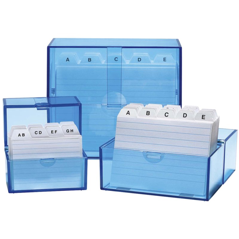 WEDO kaartenbak A8 liggend, blauw-transparant, gevuld