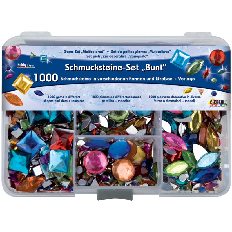 KREUL ensemble de loisirs créatifs cailloux colorés, 1000 pcs, formes variées