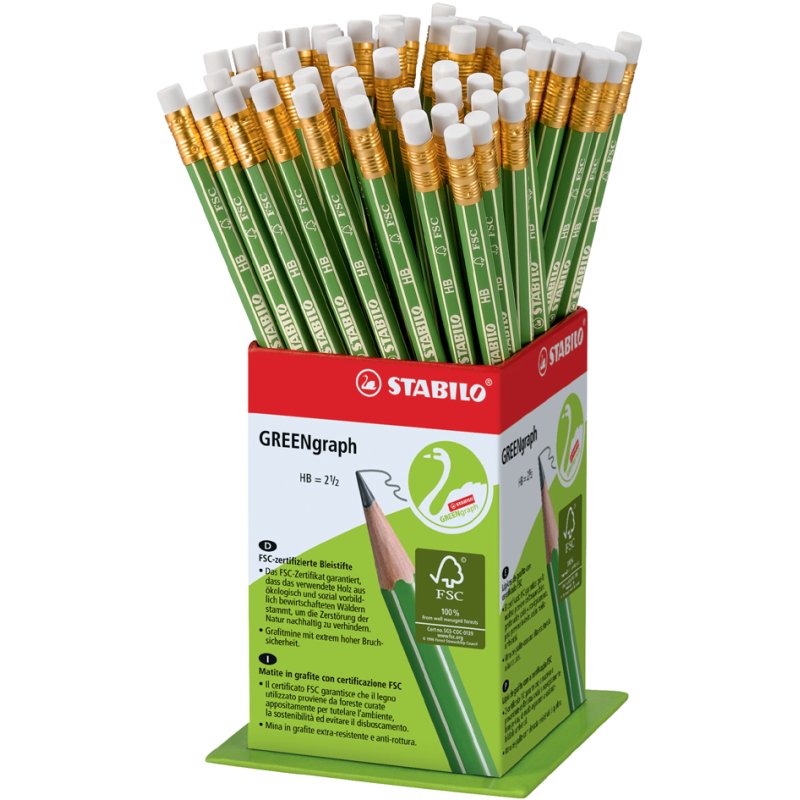 STABILO potlood GREENgraph HB, met gum, groen, 60 stuks