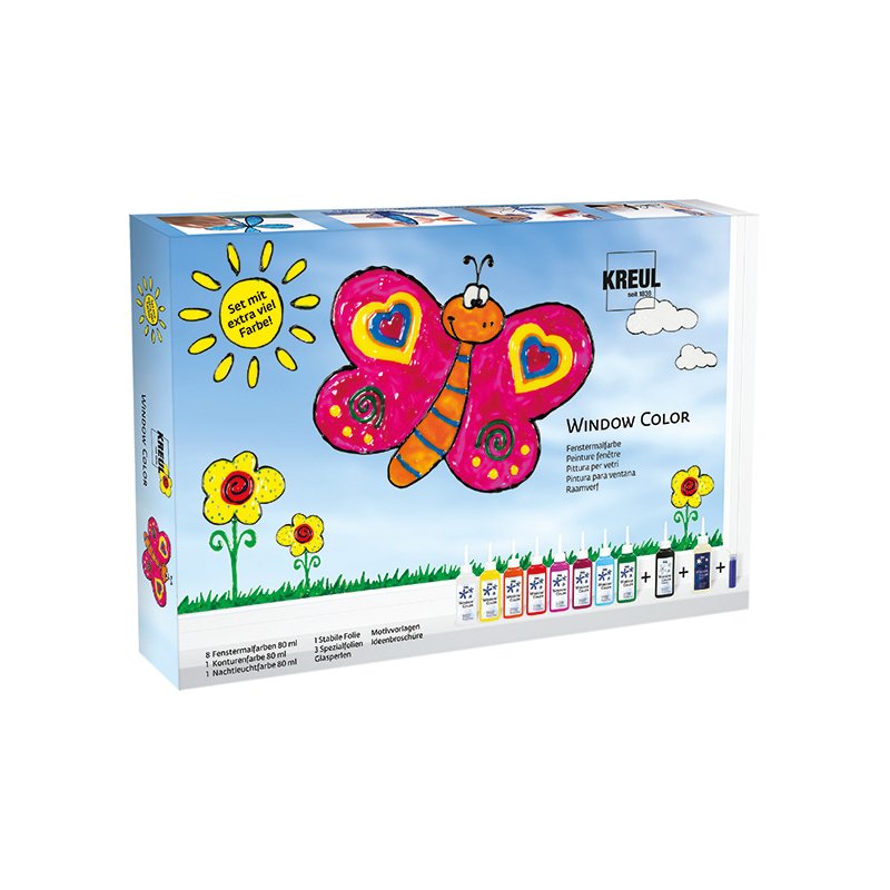 KREUL Window Color set, peinture transparente amovible, base aqueuse, 11 couleurs