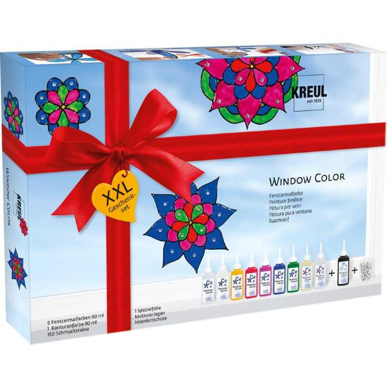 KREUL ensemble de peinture pour fenêtre XXL, peinture transparente amovible, à base d'eau, 10 couleurs