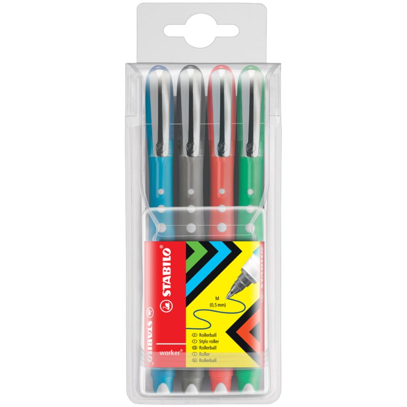 STABILO worker colorful rollerball, 0.5 mm, pack of 4 in case