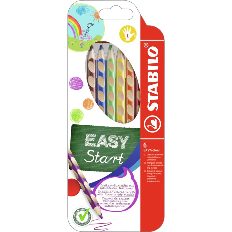 STABILO crayons de couleur EASYcolors triangulaires, droitier, 6 pièces