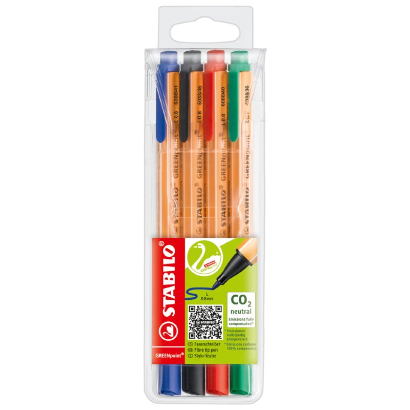 STABILO viltstiften Groenpunt, étui de 4, 0,8 mm