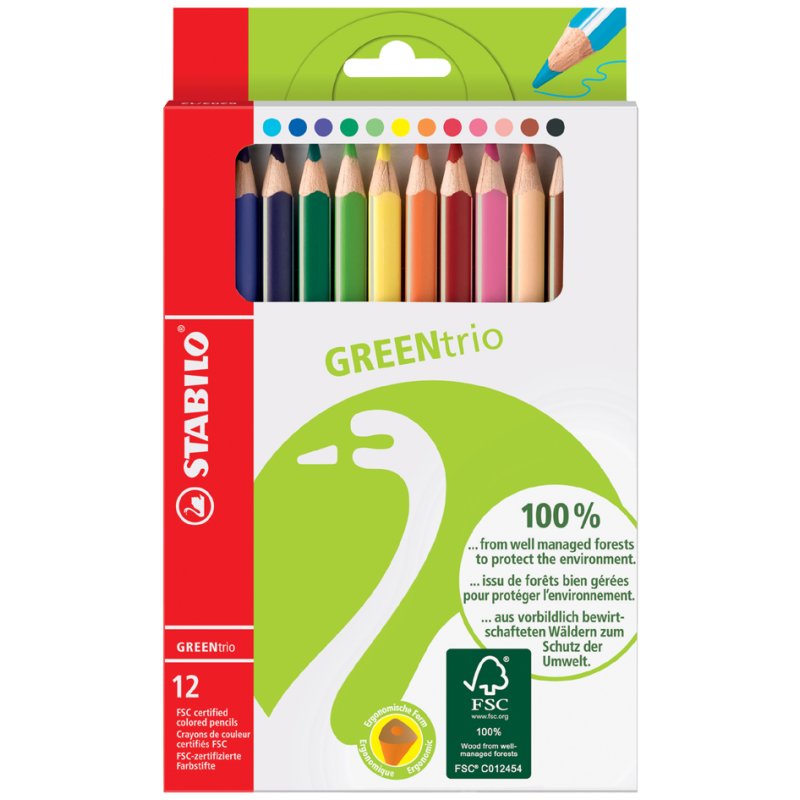STABILO GREENtrio triangular colouring pencils, 175 mm, 4.2 mm lead, 12 pieces