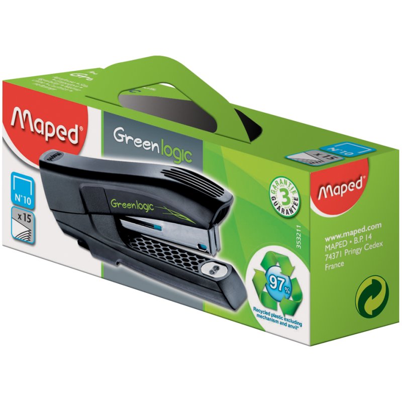 Maped agrafeuse Pocket n° 10 Greenlogic, noir, 15 feuilles