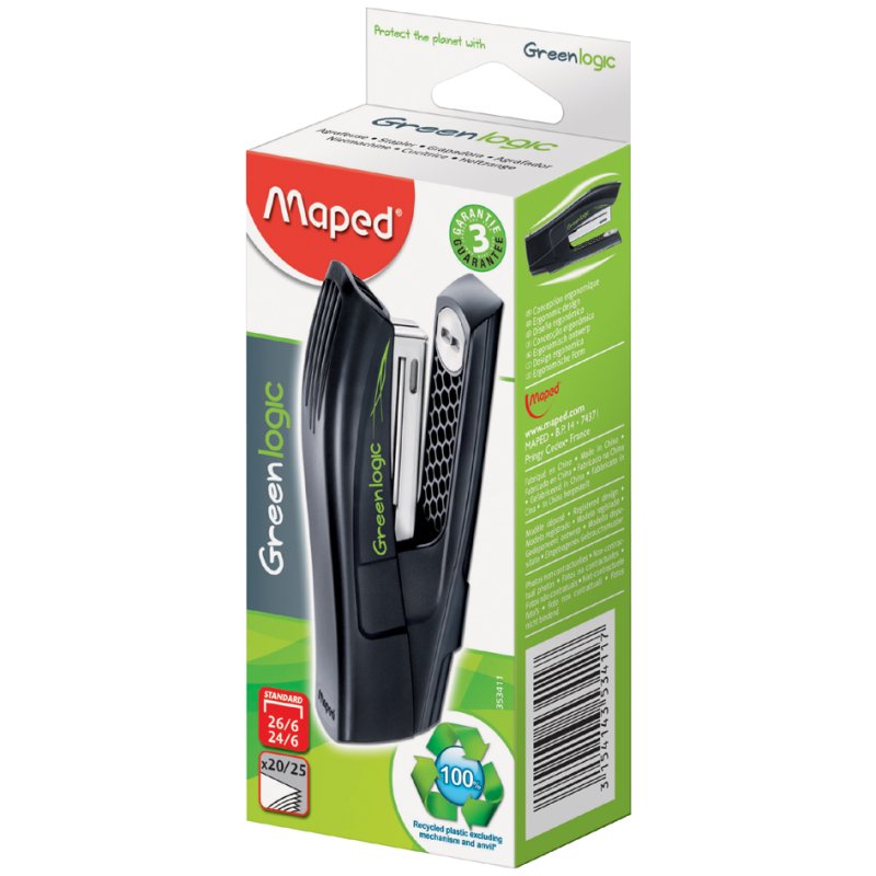 Maped nietmachine half strip Greenlogic, zwart, 25 vel, 100% gerecycled kunststof