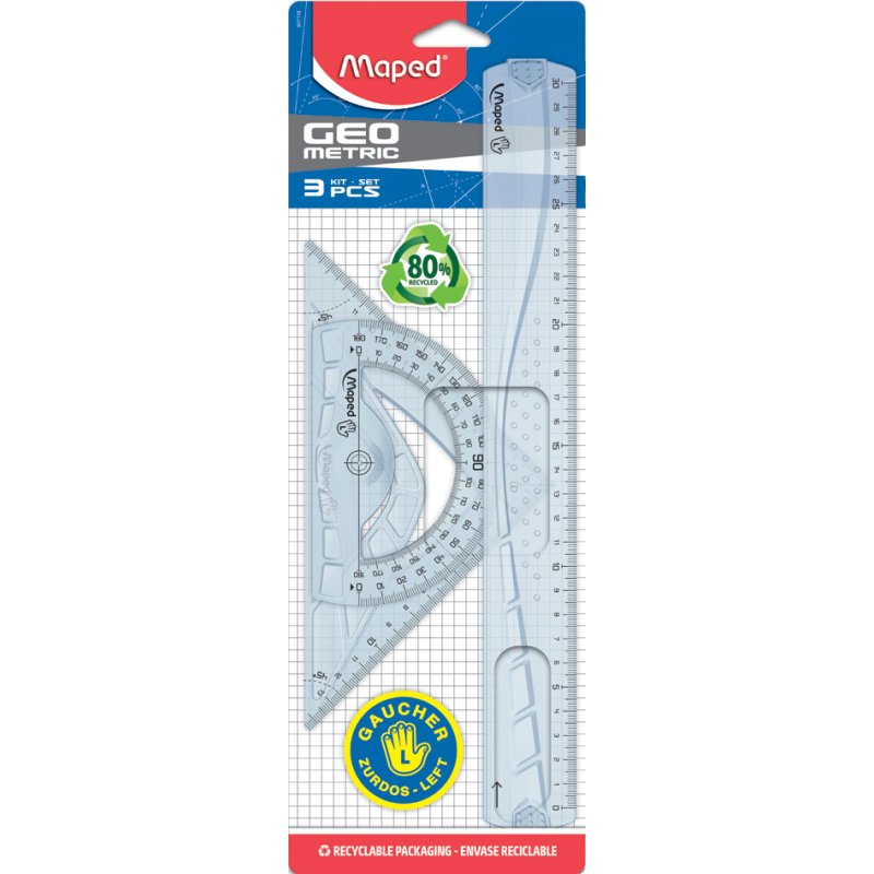 Maped ensemble de mesure pour gauchers, 3 pièces, transparent, plastique