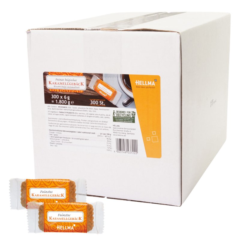 HELLMA Belgian caramel biscuits, individually wrapped, 300 pieces à 6 g