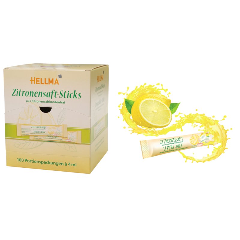 HELLMA jus de citron sticks, boîte de présentation, 100 pièces de 4 ml