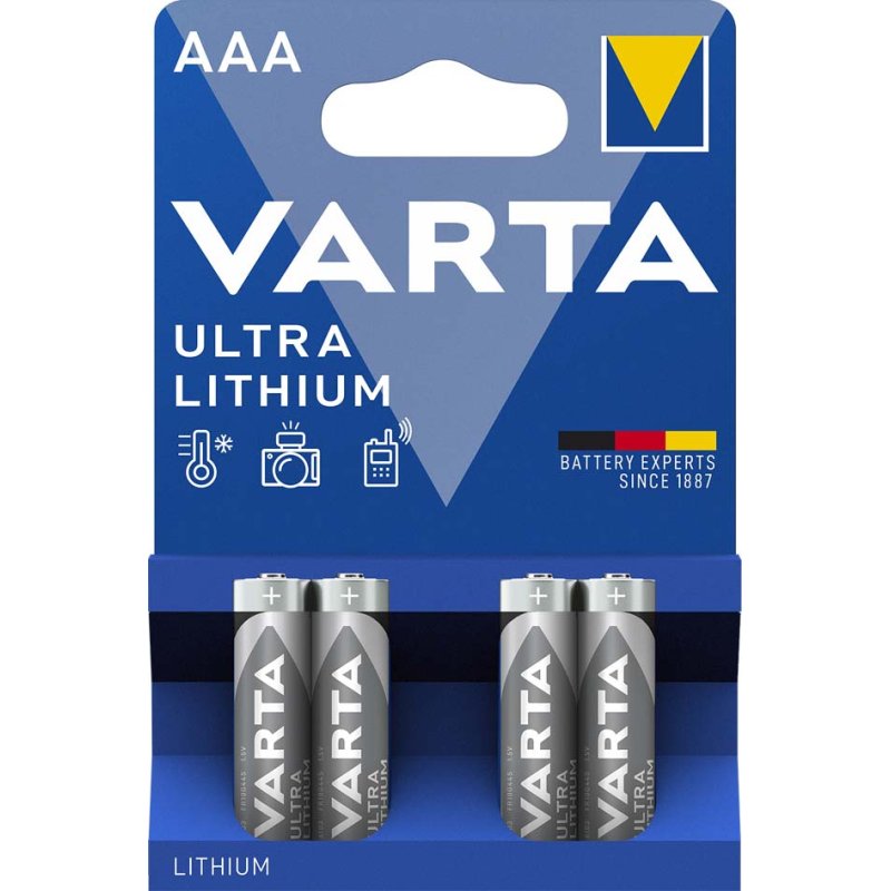 VARTA Ultra Lithium batterijen AAA, 1,5 volt, 1.100 mAh, 4 stuks