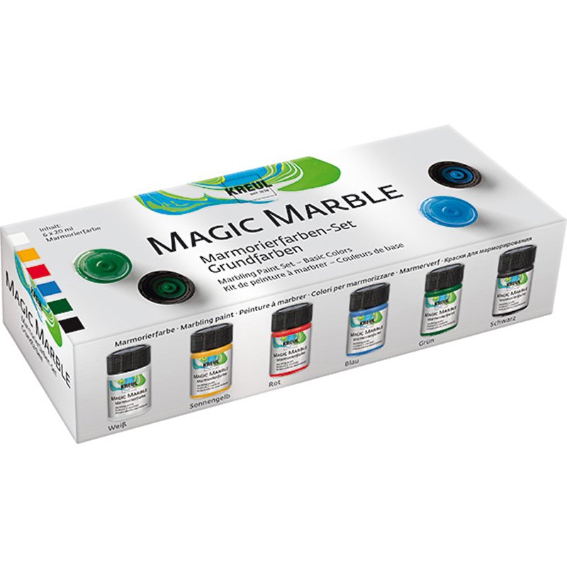 KREUL marmerverf Magic Marble basiskleurenset, 6 potjes 20 ml, wit/geel/rood/blauw/groen/zwart