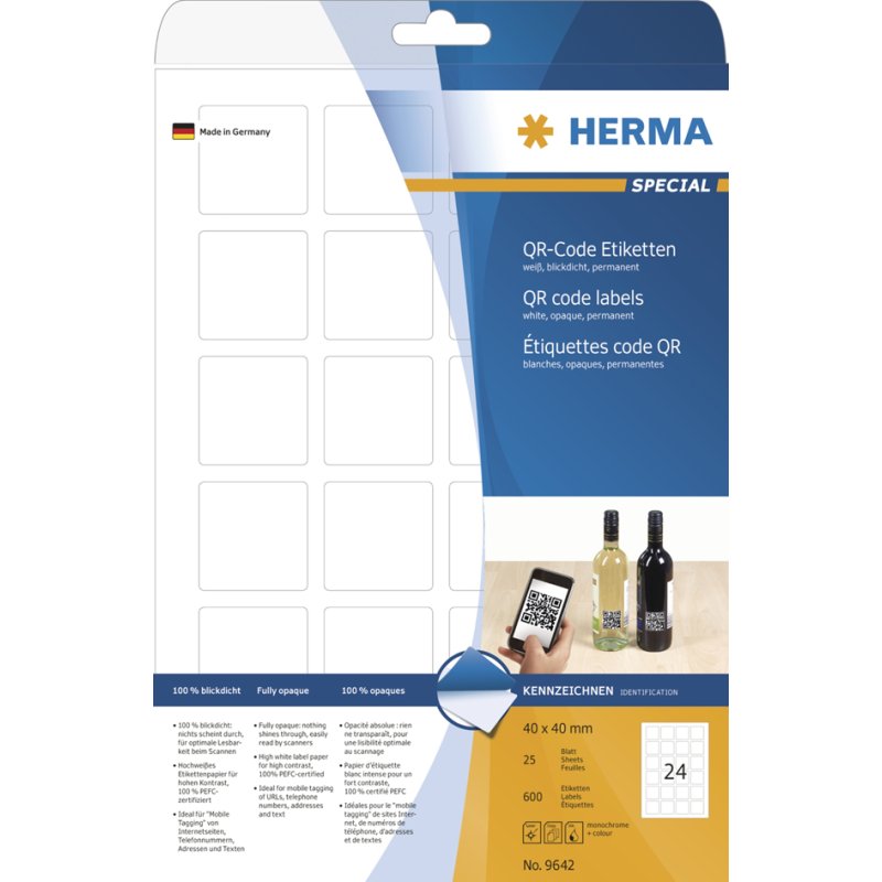 HERMA Étiquettes codes QR, rectangulaire, blanc, 80×40 mm
