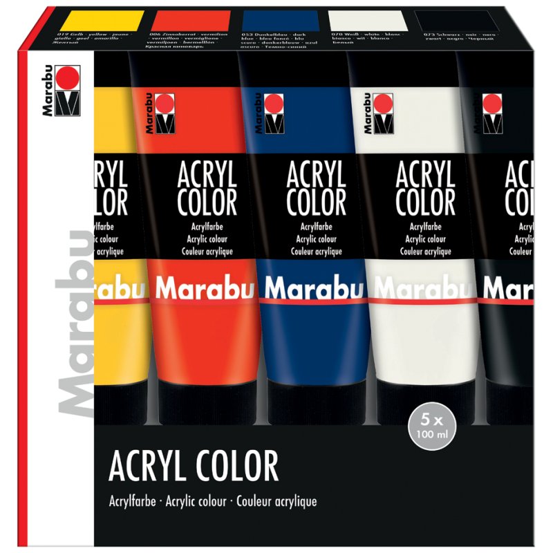 Marabu acrylverf AcrylColor starterset, 5 kleuren, 5×100 ml