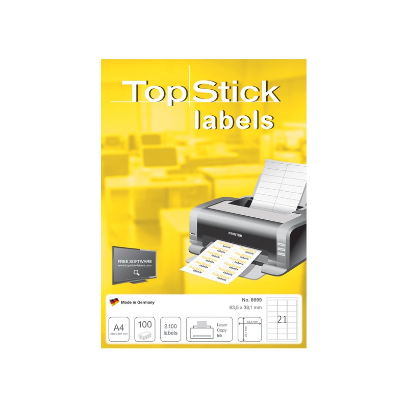 TOP STICK étiquettes universelles, 63,5 × 72 mm, blanc, 100 feuilles