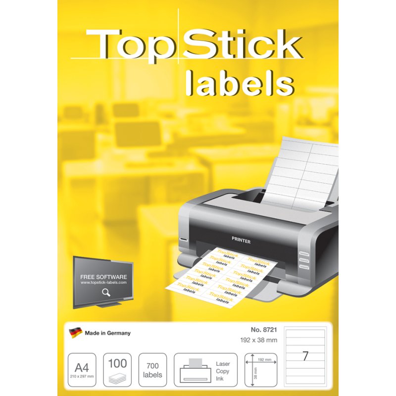 TOP STICK ordnerruggen etiketten, 192×38 mm, wit, 700 stuks