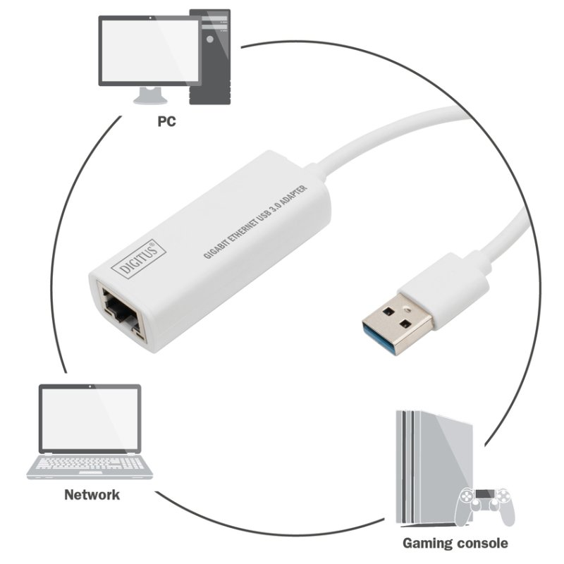 DIGITUS USB 3.0 to Gigabit Ethernet adapter, white