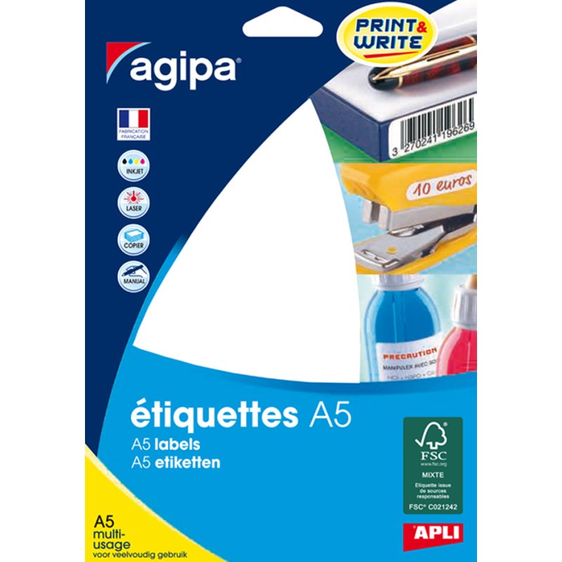 agipa étiquettes universelles, rondes, blanches, diamètre 45 mm