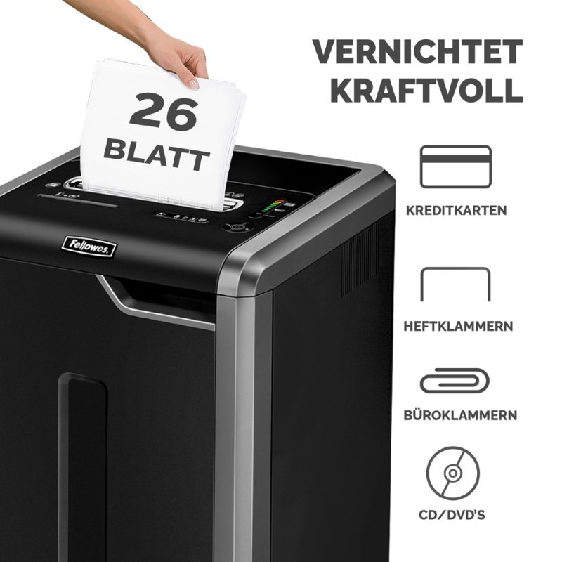 Fellowes papierversnipperaar Powershred 325i, 24-26 vel, 83 liter opvang, zwart/zilver