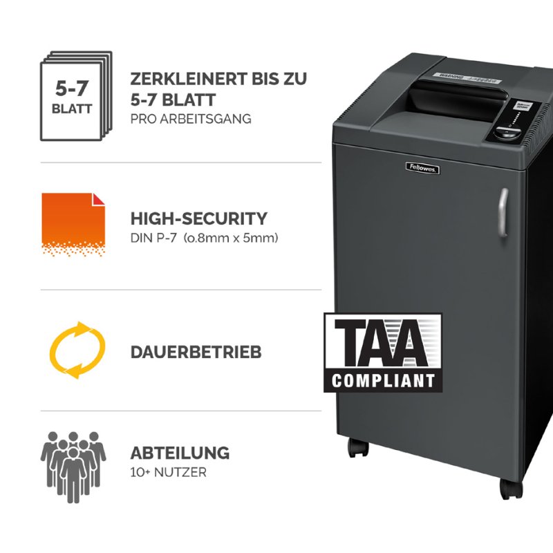Fellowes papiervernietiger Fortishred 3250HS, veiligheidsniveau P-7, 0,8 × 5 mm, zwart/zilver