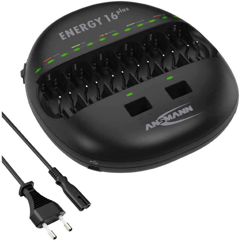 ANSMANN Energy 16 plus batterijlader, 2 USB-poorten, AAA/AA/C/D/9V