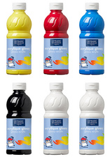 LEFRANC BOURGEOIS acrylverf glanzend, 6 kleuren assortiment, 500 ml