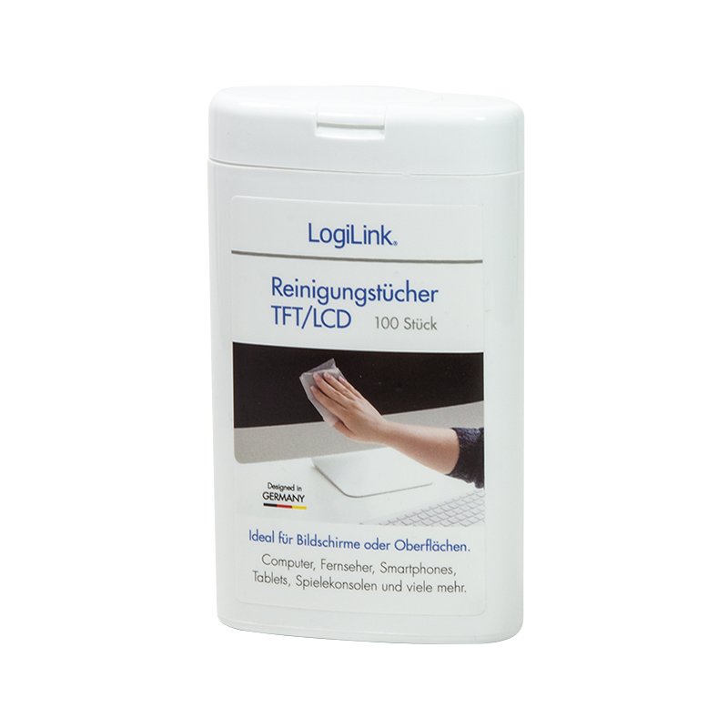 LogiLink lingettes de nettoyage d'écran, 135×87 mm, 100 pièces, distributeur