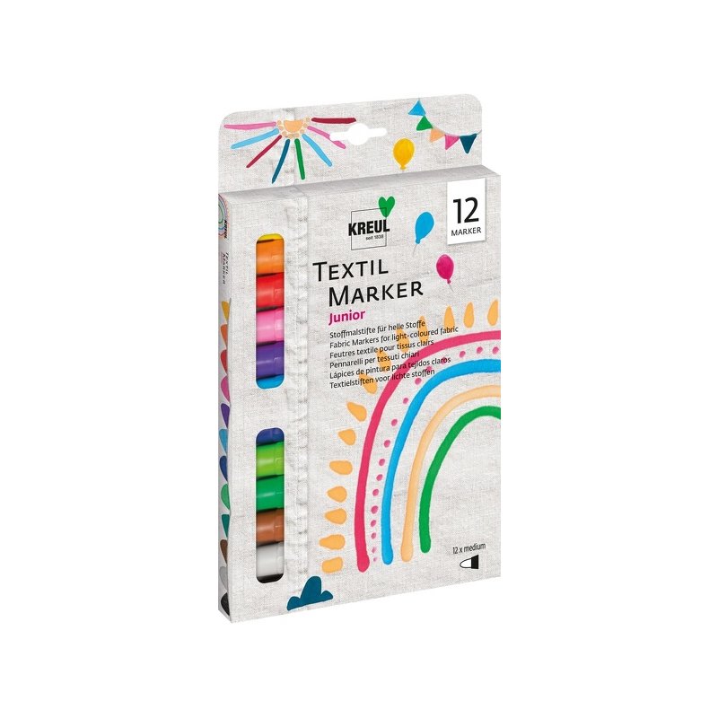 KREUL marqueurs textile medium Junior, 2-4 mm, 12 pièces