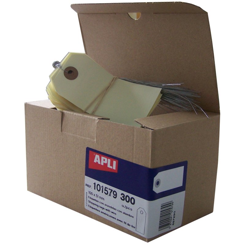 APLI prijskaartjes met draad, 80×38 mm, beige, 400 stuks