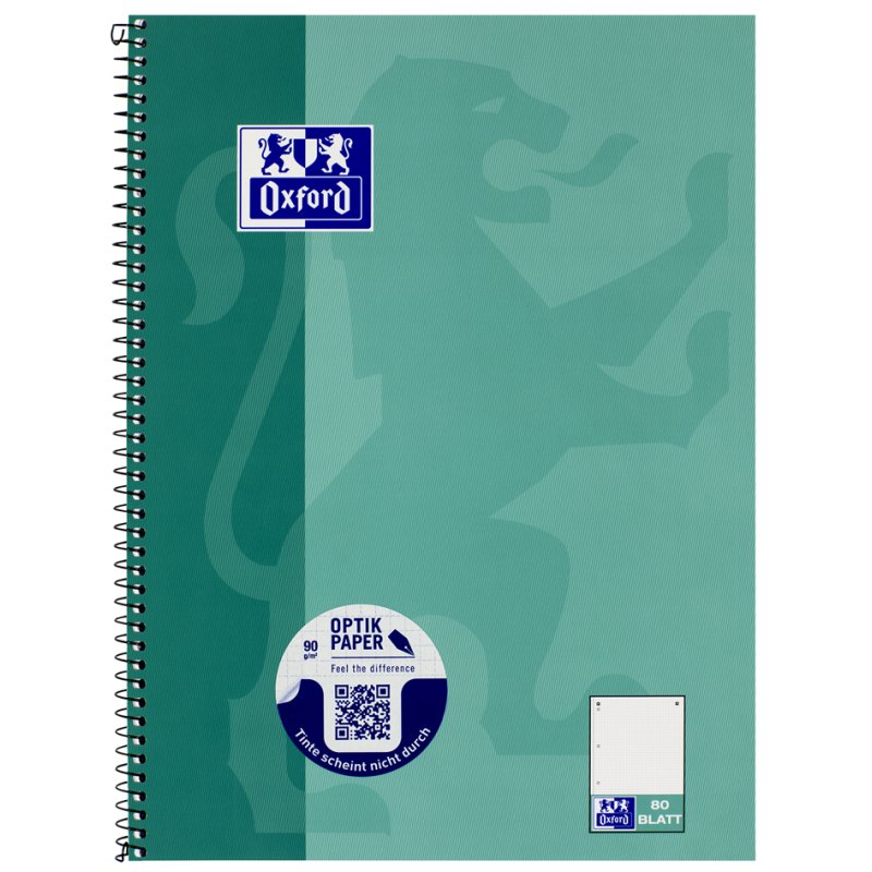 Oxford bloc-notes A5+, quadrillé, turquoise, 80 feuilles