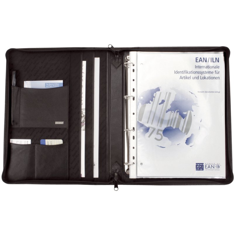Alassio Monza A4 ring binder, black nappa leather