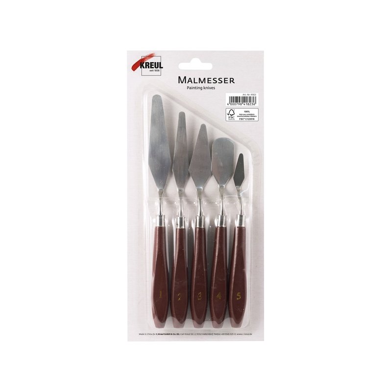 KREUL ensemble de raclettes assorties, lames métalliques élastiques, poignée en bois, 5 pièces