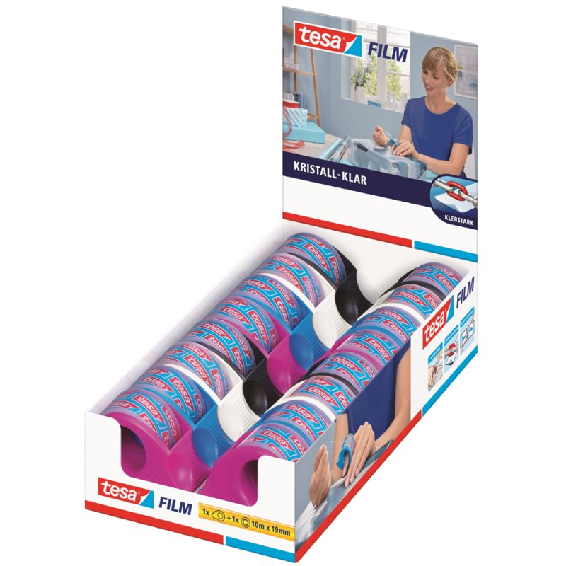 tesa mini distributeur de ruban adhésif, recharge, ruban transparent, 16 pièces