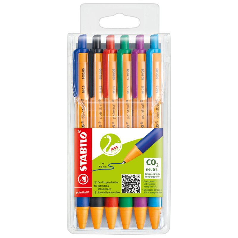STABILO stylo à bille pointball, rechargeables, 0,5 mm, 6 pièces