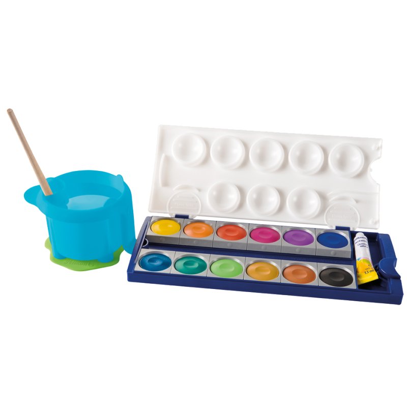 Pelikan bac à eau éléphant, bleu, antidéversement, avec rangement pinceau