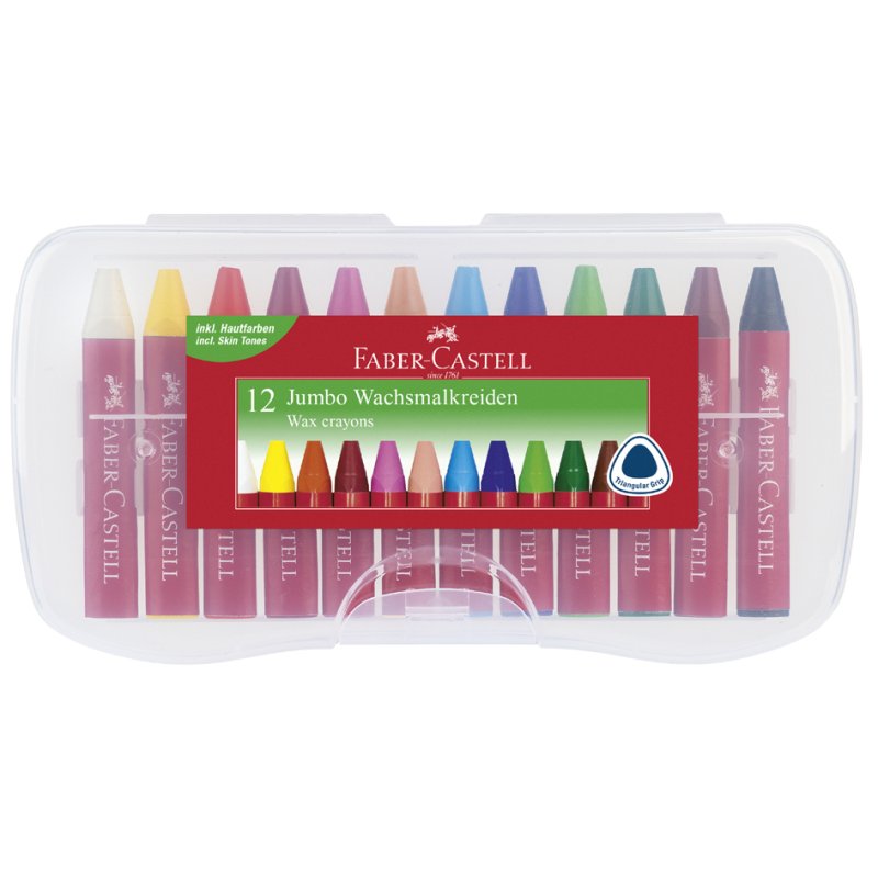 Faber-Castell craies de couleur triangulaires jumbo, 24 pièces, étui refermable