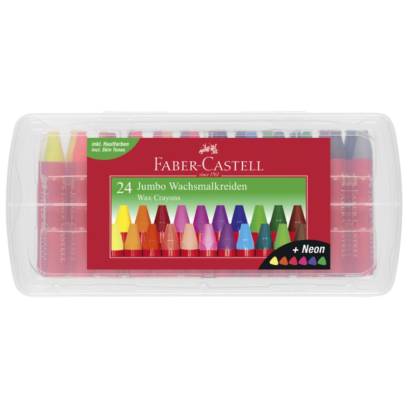 Faber-Castell craies de couleur triangulaires jumbo, 24 pièces, étui refermable