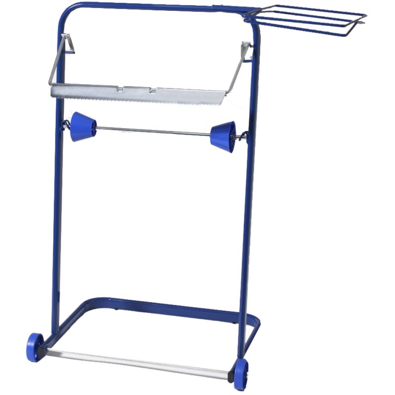Fripa porte-rouleau papier standard, métal, bleu, avec support sac poubelle