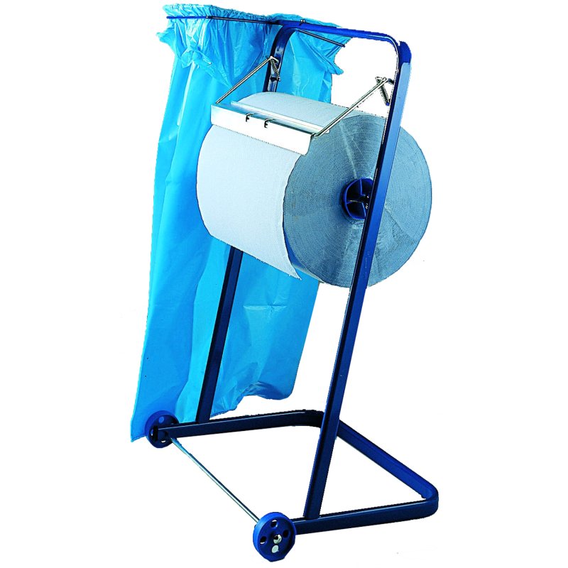 Fripa porte-rouleau papier standard, métal, bleu, avec support sac poubelle