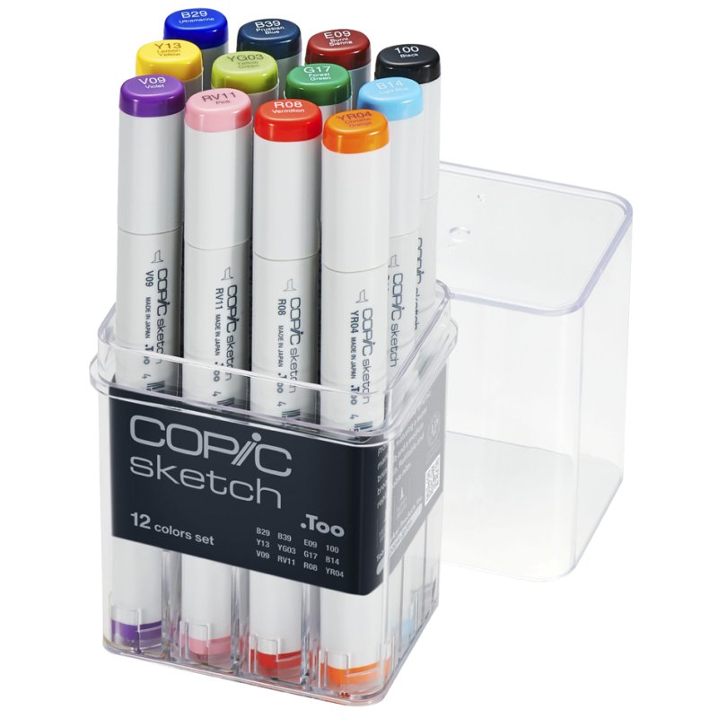 COPIC sketch markers set 12 pièces Basis, rechargeables, à base d'alcool