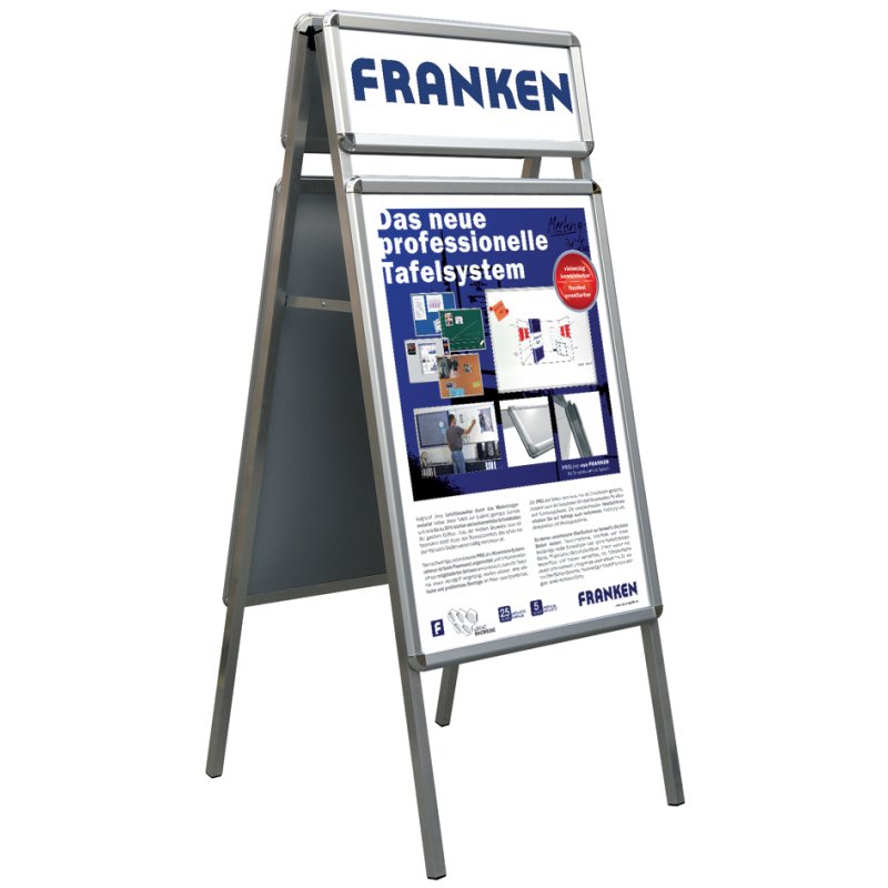 FRANKEN porte-affiche Standard Plus, DIN A1, aluminium anodisé argent, cadre à changement rapide