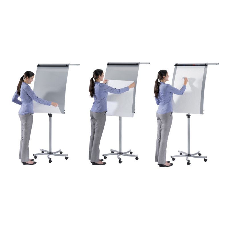 FRANKEN flipchart PRO Mobil Paper Roll, hoogteverstelling 1,63-1,95 m, zilver