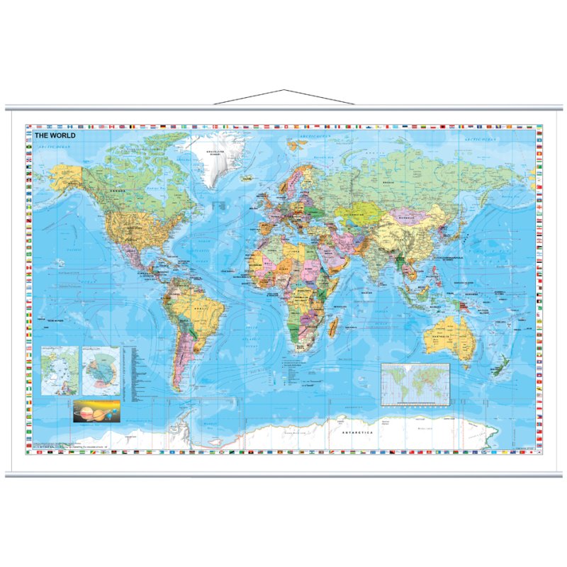 FRANKEN carte du monde laminée, 137×97 cm, effaçable, cadre blanc