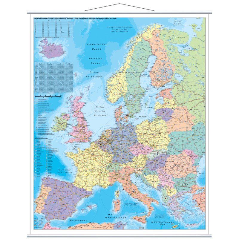 FRANKEN carte de l'Europe laminée, 970×1370 mm, inscriptible, effaçable à sec