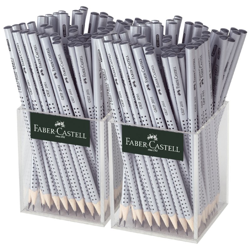 Faber-Castell GRIP 2001 pencil, triangular, silver lacquered, 2 tubes of 72 pieces
