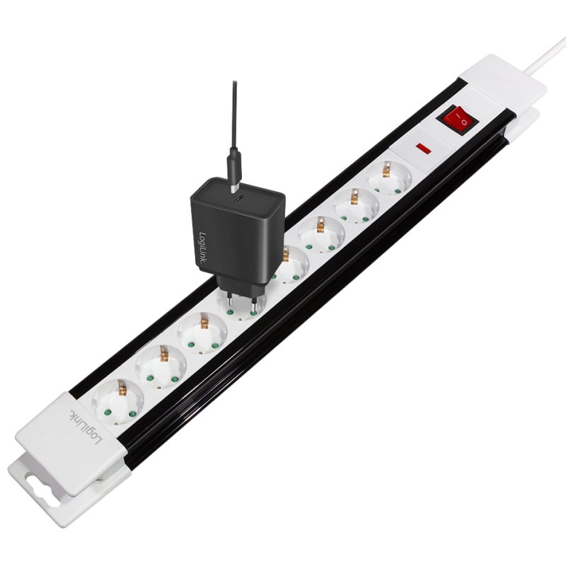 LogiLink 8-way power strip, with switch, white/black, 3 m