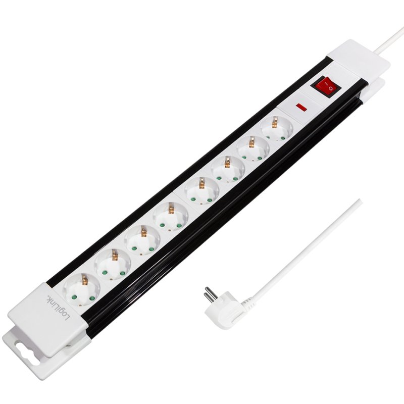 LogiLink 8-way power strip, with switch, white/black, 3 m